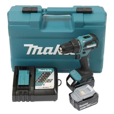 Makita DHP490RFX3 - Trapano avvitatore a percussione a batteria, 18 V/3,0 Ah, 2 batterie + caricatore in valigetta + set di accessori da 74 pezzi