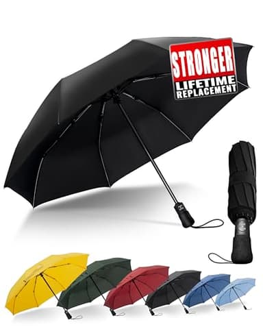 Chakipee Ombrello Pieghevole Pioggia da Viaggio Antivento - Ombrelli Portatile Nero per Uomo Automatico Apri Chiudi, Rivestimento in 210T Apertura 97 cm 8 ossa