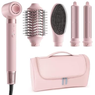 MESCOMB 5 in 1 Air Styler & Spazzola Asciugacapelli, 110000 RPM Multifunzione Asciugatura Rapida, Nessun Danno Termico con Ricci, Liscio Volume con Scatola Portaoggetti Adatto per Fare Regali
