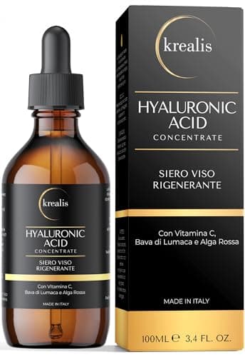 KREALIS •100ml• Siero Viso Acido Ialuronico PURO, Siero Vitamina C, Con Bava Di Lumaca E Alga Rossa, Siero Idratante Ideale Come Crema Contorno Occhi Antirughe E Occhiaie, Made In Italy