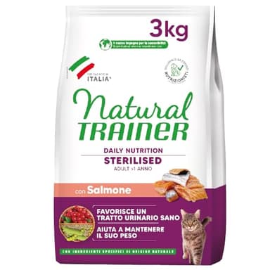 Trainer Natural Sterilised Adult con Salmone e Fibra di Pisello 3 Kg, 3000 Gr