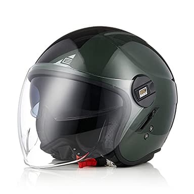 ORIGINE Casco Jet Moto Casco Aperto Scooter con Doppia Visiera Omologato ECE (NEXT BLACK ARMY GREEN,M)