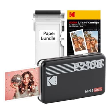 KODAK Mini 2 Retro Stampante Fotografica Portatile 5,3 x 8,6 cm, 38 Fogli, Stampante Smartphone Bluetooth per iPhone & Android, Stampe a Colori Istantanee, Sublimazione 4PASS, Nero
