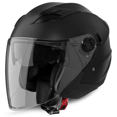VINZ Calobra Casco Jet Doppia Visiera | Casco Scooter / Moto Donna E Uomo | Certificato ECE 22.06 | nelle taglie dalla XS-XXL - Nero opaco