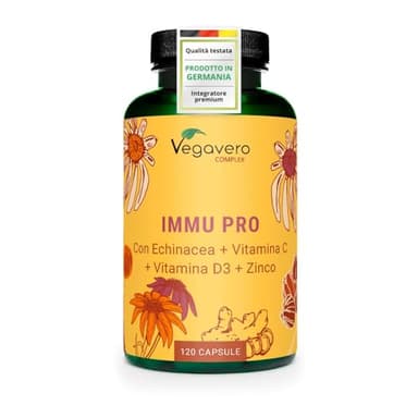 Vegavero Difese Immunitarie Adulti | 120 capsule | con Echinacea, Vitamina C, D3, Zinco e Selenio | Senza Additivi e Certificato in Laboratorio | Rinforzo Sistema Immunitario