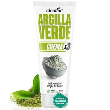 Idealine Argilla Verde Ventilata Antinfiammatoria 100ml, Crema Massaggio, Arnica e Artiglio del Diavolo per Tensioni Muscolari, Affaticamento e Mobilità Articolare, Argilla Verde Pronta all'Uso