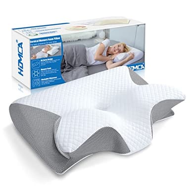 HOMCA Cuscino Cervicale, 2 in 1 Cuscino Ergonomico in Memory Foam per Dormire, Cuscino per Supporto Cervicale con Federa Sfoderabile e Lavabile, 60x40x12/14cm, Grigio