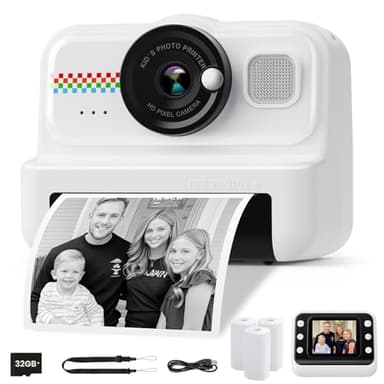 HiMont Macchina Fotografica Bambini Istantanea, Fotocamera Istantanea per Bambini HD/1080P con Scheda da 32 GB e 3 Rotoli di Carta da Stampa, Regalo per Bambino per Ragazze Ragazzi da 3-14