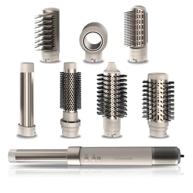 Cecotec Spazzola Ad Aria Calda Ceramiccare Airglam Champagne. 1400 W, Multifunzione 8 In 1, Ricciolo, Pettine, Asciuga ed Elimina L'Effetto Crespo, 3 Velocità, 3 Temperature, Rivestimento Ceramico.