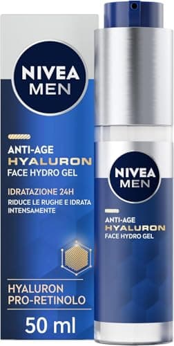 NIVEA MEN Anti-Age Hyaluron Hydro Gel Uomo 50 ml, Crema viso uomo per pelli mature, Crema viso acido ialuronico idratante, rivitalizzante e rinfrescante