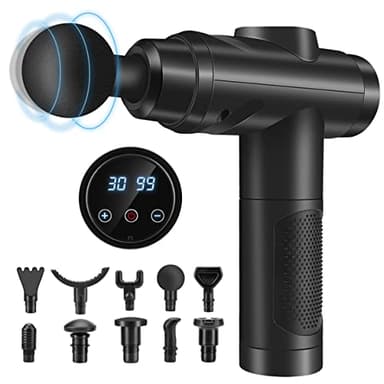 Pistola Massaggio Muscolare, Massaggiatore Muscolare Con 30 Velocità Pistola Massaggiante Silenzioso Con Schermo Tattile LCD Pistola per Massaggi 10 Teste Il Della Schiena Del Corpo Della Spalla (1)