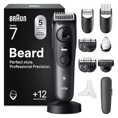Braun Regolabarba Uomo Series 7, +12 Strumenti Da Barbiere, Lama ProBlade Affilata a Vita, Fino A 120 Minuti Di Autonomia, Selettore Di Precisione Con 40 Lughezze E Blocco, BT7545, Grigio