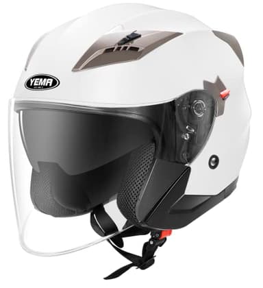 Casco Jet Moto Aperto Scooter - YEMA YM-627 Caschi Motorino Vintage ECE Omologato Donna Uomo con Doppia Visiera Parasole, Bianco, L