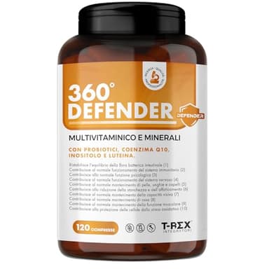 Multivitaminico Multiminerale con Probiotici, Vitamina B12, Acido Folico e Coenzima Q10 | 360° Defender Integratore Multivitaminico Completo con 14 Vitamine e 5 Sali Minerali