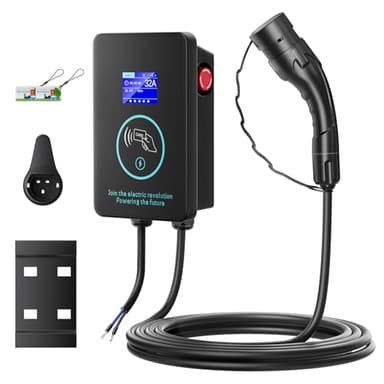 EV Caricabatterie Tipo 2 Wallbox,Caricabatteria da auto, Caricatore portatile e mantenimento della batteria completamente automatico, Batteria di ricarica singola con schermo 5m 7kw
