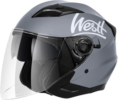 Westt casco moto casco jet doppia visiera omologato ECE 22.06 per donna e uomo nero grigio bianco