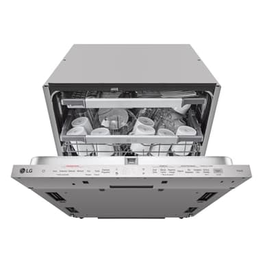 LG QuadWash DB475TXS Lavastoviglie da Incasso, a Scomparsa Totale, Serie 4, Classe A, 14 Coperti, 4 Bracci Irroratori, Vapore, Cerniere Sliding, Apertura Automatica, 3° Cestello, Wi-Fi, Acciaio