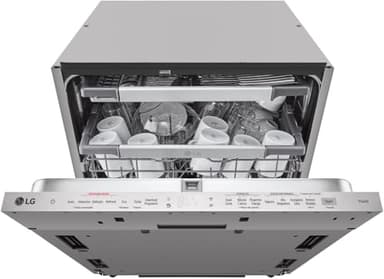 LG QuadWash DB365TXS Lavastoviglie da Incasso a Scomparsa Totale, Serie 3, Classe B, 14 coperti, 4 Bracci Irroratori, Vapore, Cerniere Sliding, Apertura Automatica, 3° Cestello, Wi-Fi, Acciaio