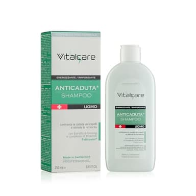 Vitalcare | Swiss - Shampoo Anticaduta Uomo, Energizzante e Rinforzante, Contrasta la Caduta dei Capelli, con Estratto di Ginseng e Complesso di Molecole Follicusan, 250 ml