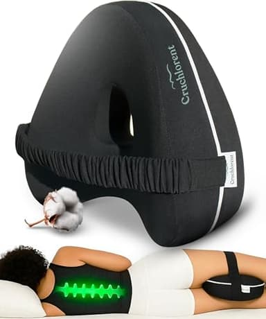 Cruchlorent Black Heart - Cuscino Per Gambe e Ginocchia Per Dormire Sul Fianco - 100% Puro Cotone - Ortopedico - Supporto Fino a 95 Kg - Combatte i Dolori Lombari, alle Anche e Ginocchia.