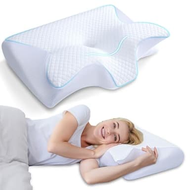 HOMCA Cuscino Cervicale, 2 in 1 Ergonomico Cuscino in Memory Foam per Dormire, Cuscino per Supporto Cervicale con Federa Sfoderabile e Lavabile, 60x40x12/14cm