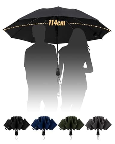 Chakipee Ombrello Pieghevole Compatto Pioggia - Nero Automatico Pioggia Grande Ombrelli Antivento Robusto Inverso - Portatile Uomo Donna da Viaggio Resistenti 210T 10 Stecche