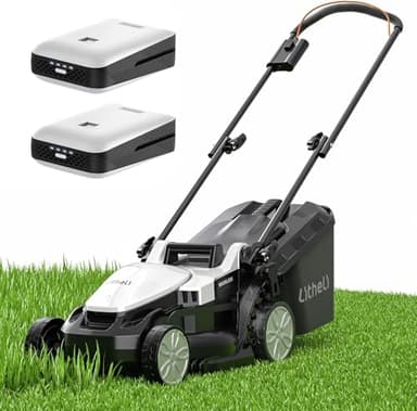Litheli Tagliaerba Tosaerba a Batteria 33cm, 2x 20V Batterias 4.0Ah, Altezza Regolabile 25-65mm, Sacco 30L, per Prati Fino a 200m² (Motore senza spazzole)