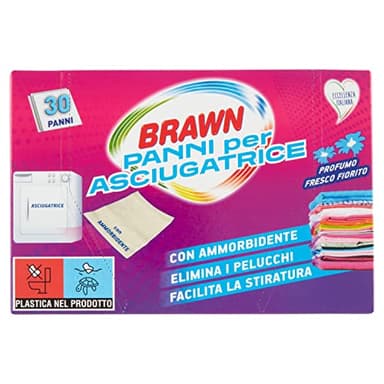 30 Panni Profumati per Asciugatrice – Con Ammorbidente - Formula Anti-Pelucchi - Morbidezza e Freschezza per il Bucato - Profumo Fresco Fiorito – Brawn