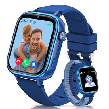 Oliimptek 4G Smartwatch Bambini con GPS e Videochiamate, Orologio Smartwatch Bambini con Chiamate, Chat Vocale, SOS, modalità Scuola, IP68 Impermeabile, Contapassi, Sveglia, Fotocamera, Sonno, Blu