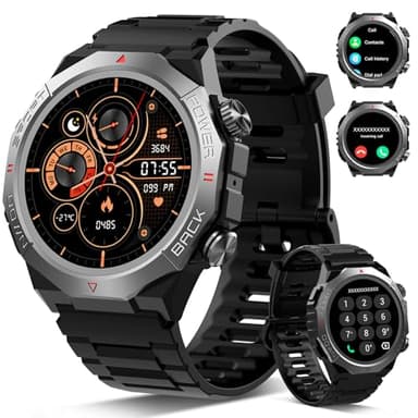 Smartwatch Uomo Donna con Effettua o Risposta Chiamate, 1.39" Militare Orologio Smartwatch, Sonno Cardiofrequenzimetro, 110+ Modalità Sportive Fitness Tracker, IP68 Smart Watch per Android iOS, Nero
