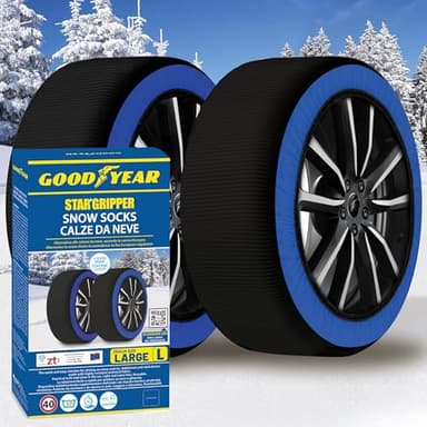 Goodyear Calze da Neve Star Gripper Omologate Italia EN 16662-1:2020 Due Catene da Neve in Tessuto per Auto, Snow Sock Taglia L, per R14 - R20 (Misure per Pneumatici Dettagliate all'Interno)