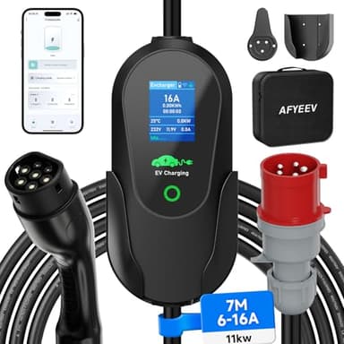 AFYEEV Mobile Wallbox 11kW, cavo di ricarica Tipo 2 spina CEE, trifase, 7M, 6-16A, caricatore portatile per veicoli elettrici e stazione di ricarica mobile Wallbox per IEC 62196-2