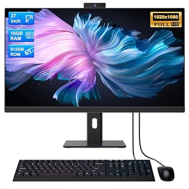 SUKOTOP Computer all-in-one Computer desktop da 27" Quad-Core N95(fino a 3,4 Ghz) 512 GB SSD 16 GB RAM con webcam,PC all-in-one che supporta lo schermo rotante,WiFi a doppia banda Bluetooth 5.3,nero