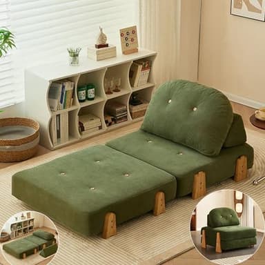 Divano Letto 1 Posto Poltrona Letto Singolo con Materasso Divano Piccolo Salvaspazio Chaise Longue Salotto Pouf Trasformabile in Letto Estraibile Poltronesofa Mobile Divani Piccoli 1 Posto (Verde)