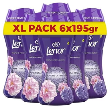 Lenor Profumatore Bucato Perle Profumate Lavatrice, Ametista Rosa, Maxi Formato 6 x 195g, Intensificatore Di Profumo